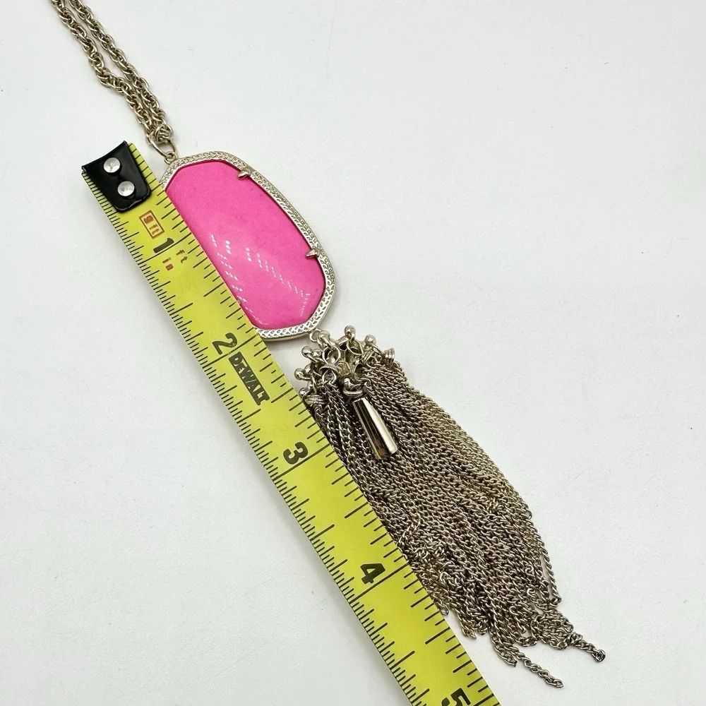 Kendra Scott Rayne Necklace Hot Pink Neon Tassel Pendant Long Goldtone Chain